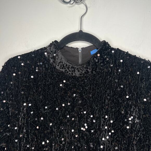 J. McLaughlin Black Velvet Sequin Shift Leeza Mini Dress Size Medium - Picture 8 of 12